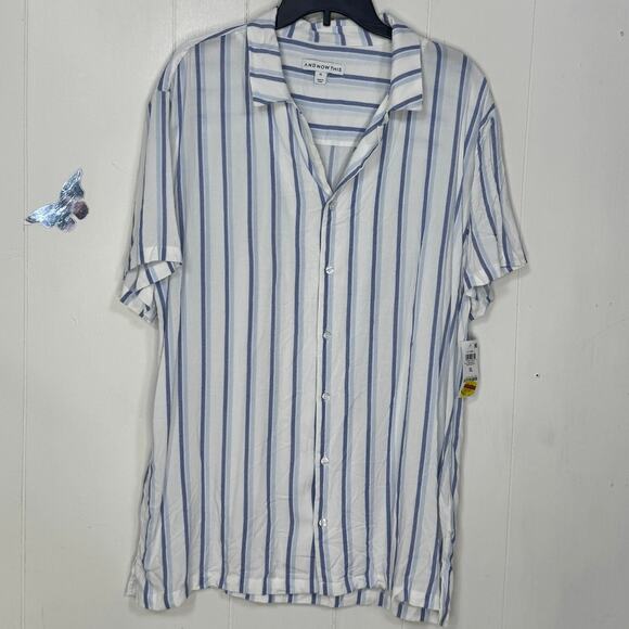 And Now This Mens Casual Button Down Shirt‎ Size XL Blue White Stripped Collared - Picture 1 of 12